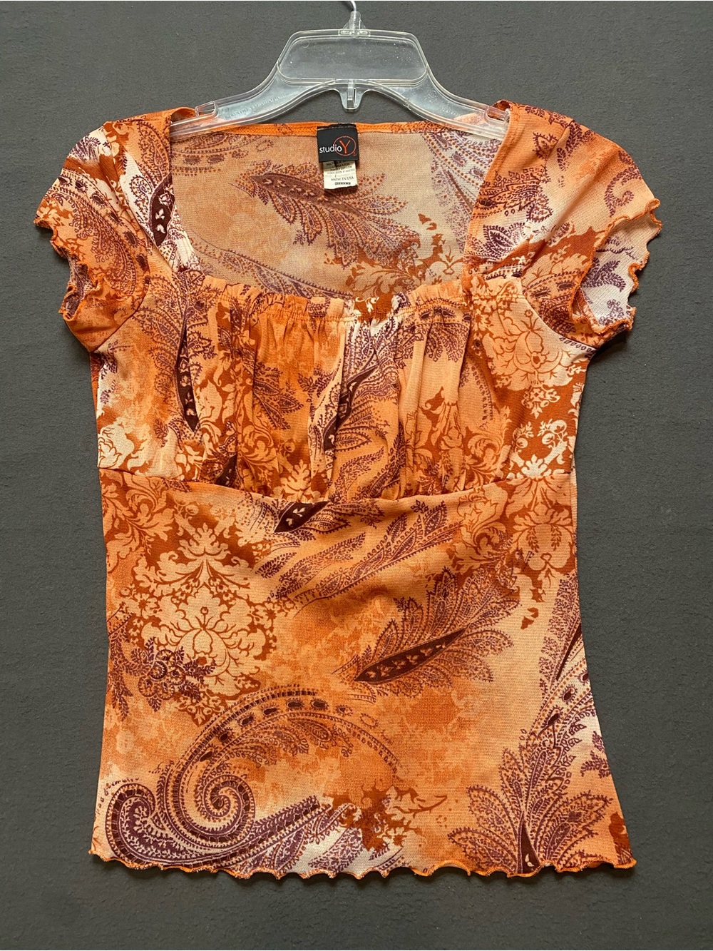 Studio Y Small Orange Paisley Scoopneck Short-Sleeve Top